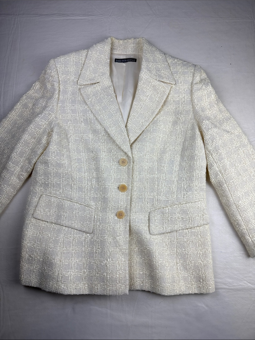 Saks Fifth Avenue Women's Buttercream Ivory Tweed 3 Button Blazer Size L